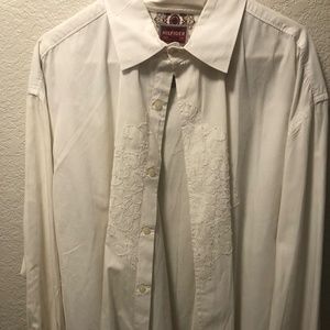 Tommy Hilfiger LS White Shirt w/ pattern on front - XL